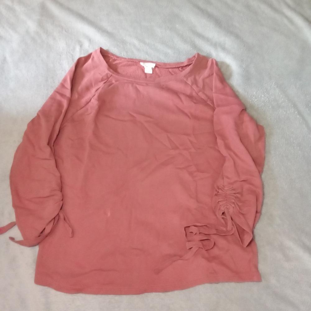 Loft Outlet Lounge Rose Pink Ruched Tie Sleeve Sweatshirt Large
